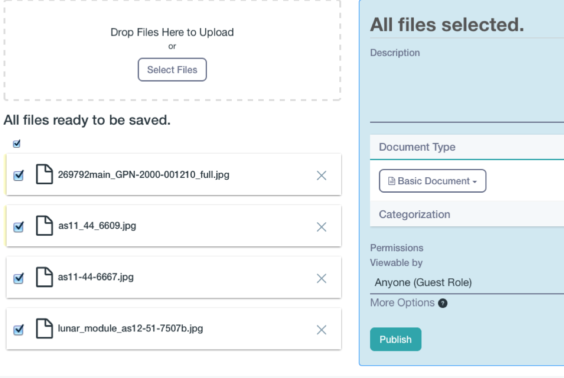 Figure 4: Documents and Media conveniently lets you add multiple files at once.