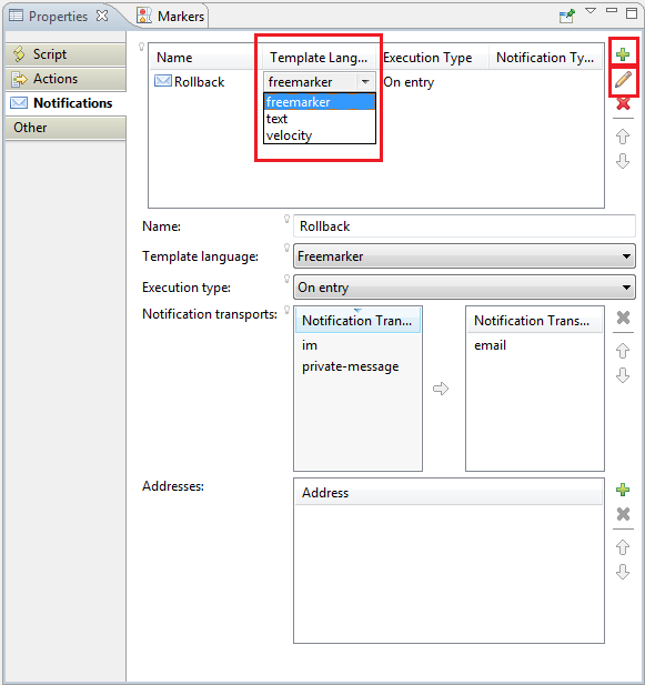Figure 10.30: When creating a notification, Developer Studio offers several options, like choosing  a template language.