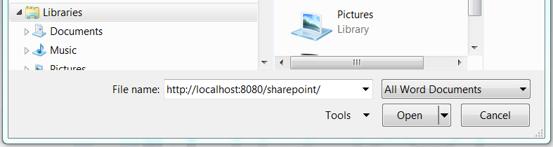 Figure 4.11: Enter the URL of your sharepoint location on Liferay to access Documents and Media.