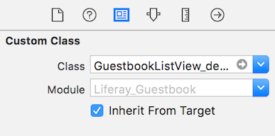 Figure 4: In the XIB file, set the Custom Class of the Table Views parent View to GuestbookListView_default.