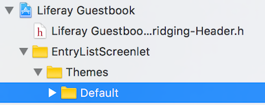 Figure 1: After adding the Themes folder to Entry List Screenlet, the Themes/Default folder structure should look like this in the Project navigator.