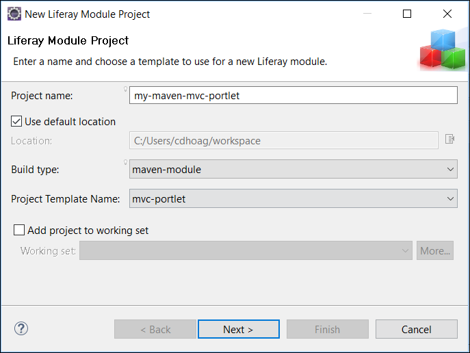 Figure 2: The New Liferay Module Project wizard lets you generate a Maven module project.