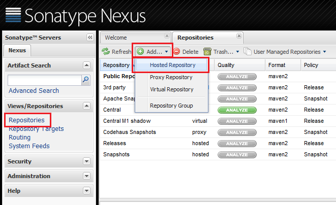 Figure 1: Adding a repository to hold your Liferay artifacts is easy with Nexus.