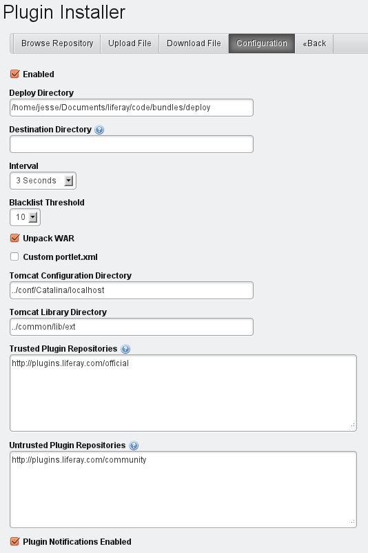 Figure 13.22: Changing the Hot Deploy Destination
Directory