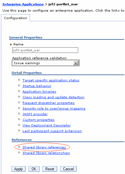 Figure 4: The Shared library references link is located beneath the References header.