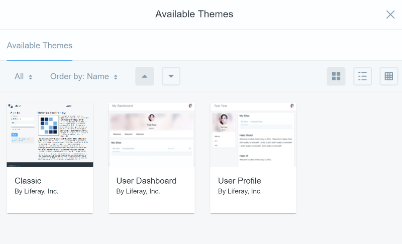 Figure 1: Your theme thumbnail is displayed with the rest of the available themes.