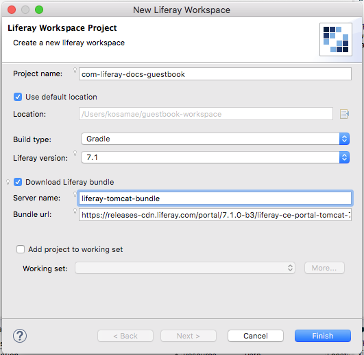Figure 2: Liferay Dev Studio DXP provides an easy-to-follow menu to create your Liferay Workspace.