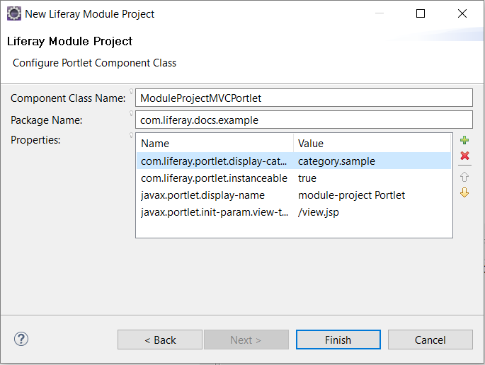 図2：Portlet Component Class Wizardでコンポーネントクラスの詳細を指定します。