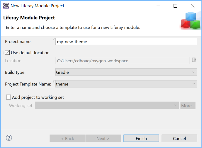 図1：テーマプロジェクトテンプレートを使用して、Dev StudioでLiferayテーマを作成します。