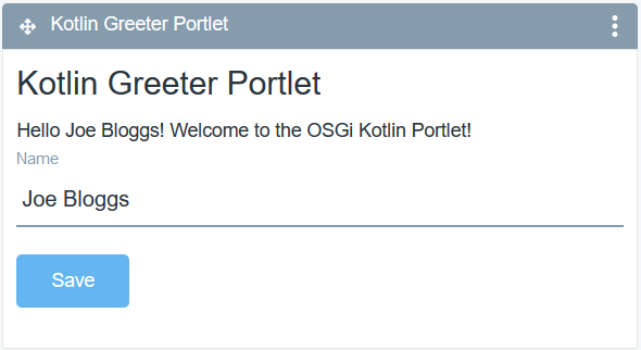 Figure 1: After saving the inputted name, its is displayed as a greeting on the portlet page.
