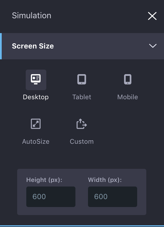Figure 4: The Simulation panel defines multiple screen sizes.