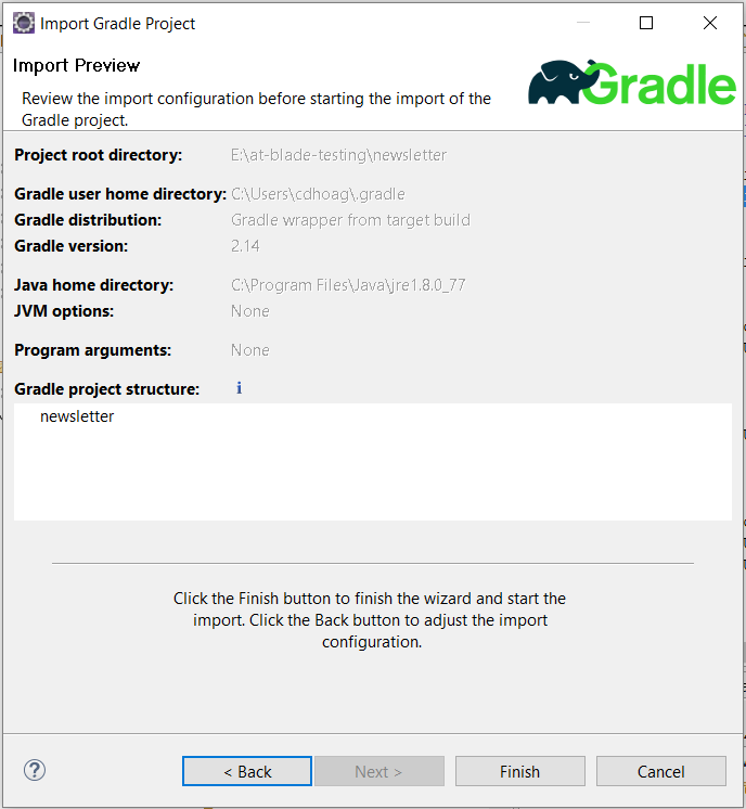 Figure 4: You can preview your Gradle projects import information.