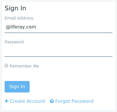 Figure 1: By default, the Sign In portlet allows users to log in, create a new account, or request a password reset.