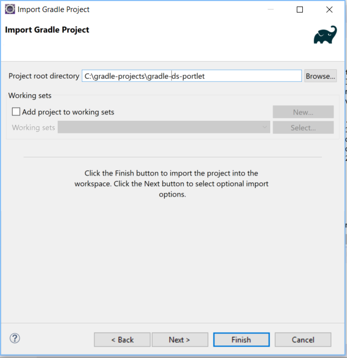 Figure 3: You can specify what Gradle project to import from the Import Gradle Project wizard.