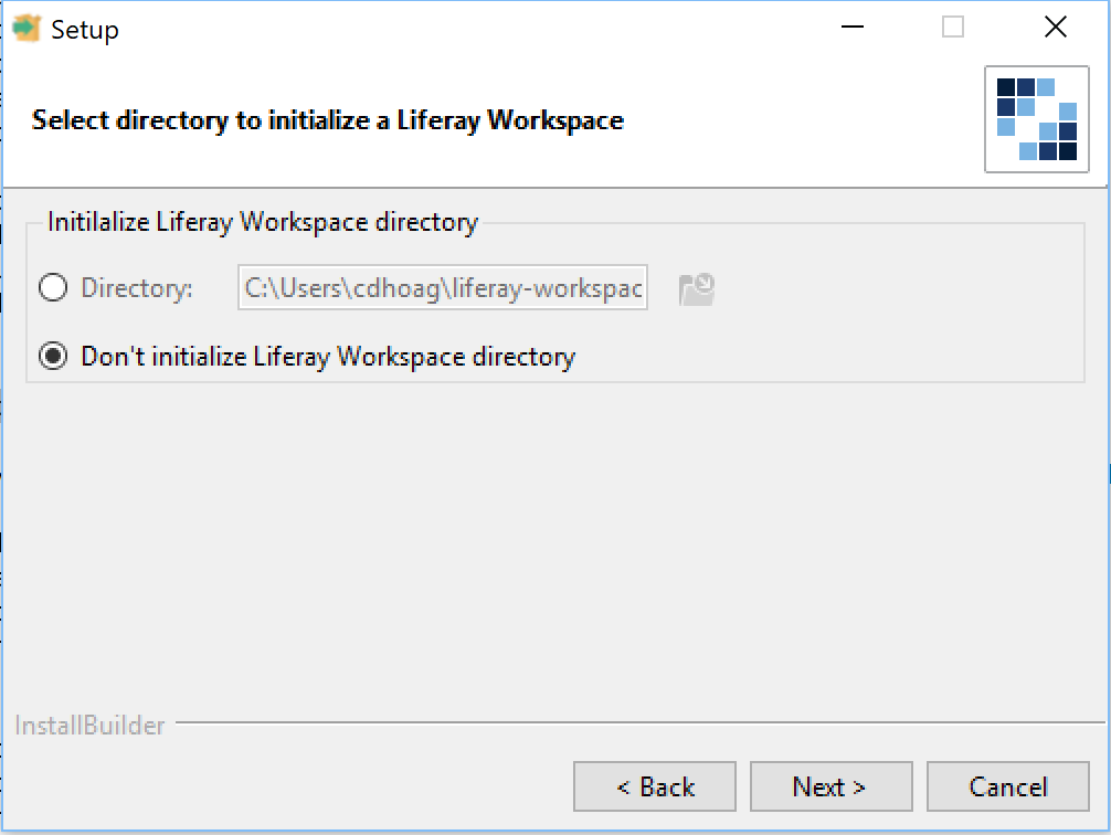 図1：Liferay Workspaceを配置する場所を決定します（必要な場合）。