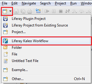 Figure 2: Create a new workflow definition locally by selecting Liferay Kaleo Workflow from the toolbar button.