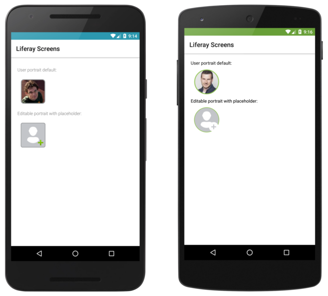 The User Portrait Screenlet using the Default (left) and Material (right) Views.
