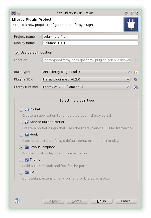Figure 1: Creating a new layout template project is easy with Liferay IDE.
