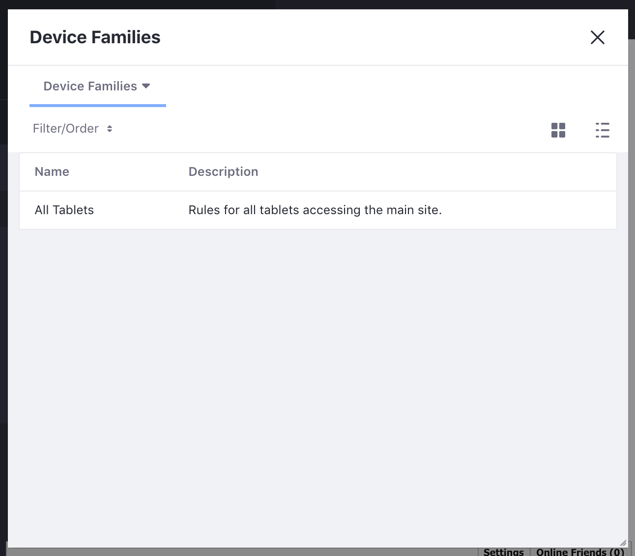 Figure 3: You can select a mobile device family to apply for a Site or page.