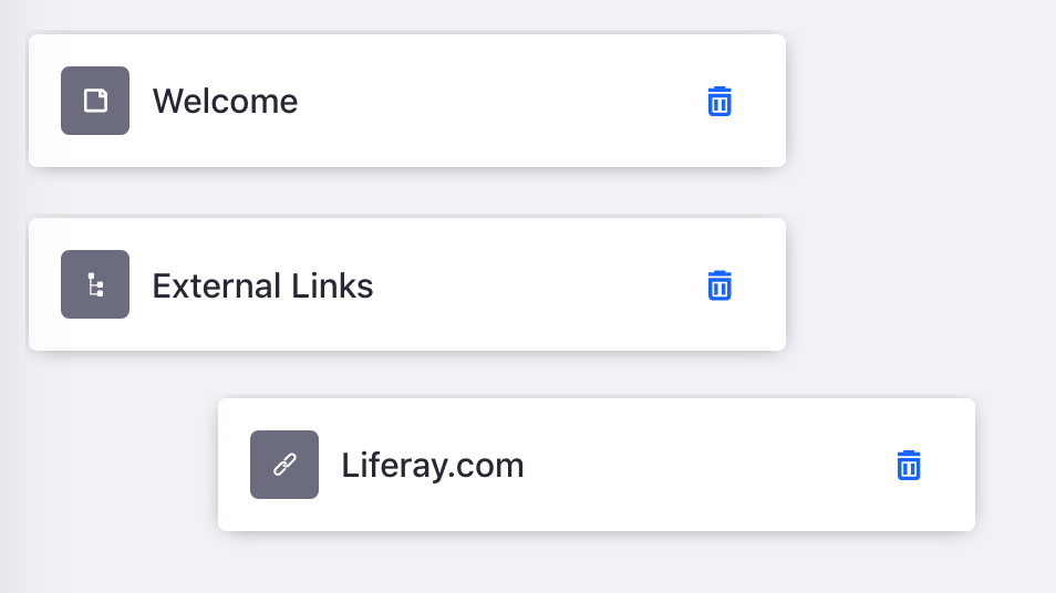 Figure 1: Menus can have a standard page, a submenu, and a URL link in the submenu.