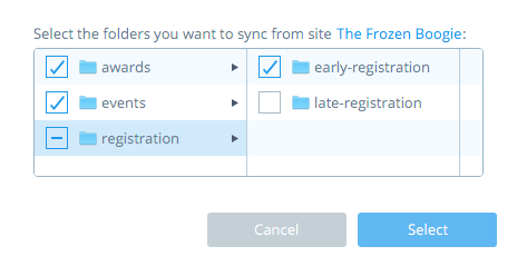 Figure 5.19: Choose the sites subfolders that you want to sync with. The checkbox with the minus sign indicates that not all of the registration folders subfolders are selected.