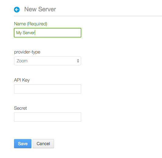 Figure 9.35: Create a new meeting server by filling out the New Server form.