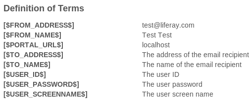 Figure 17.4: You can refer to this list of variables thats available for use in email templates.
