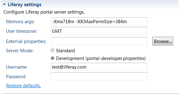 Figure 1: You can set Developer Mode in the Liferay settings section of your runtime environment in Liferay IDE