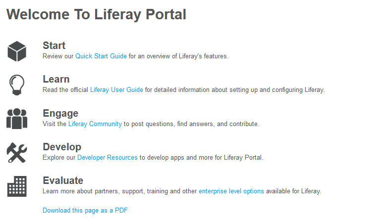 Figure 10.8: The welcome theme uses the resources importer to import pages and content to the default site of a fresh Liferay installation.