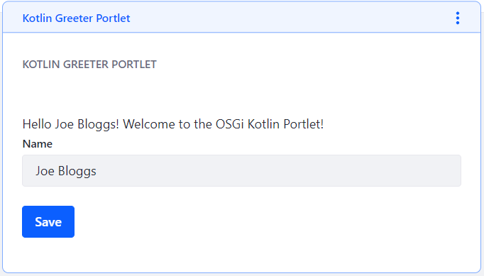 Figure 1: After saving the inputted name, its displayed as a greeting on the portlet page.