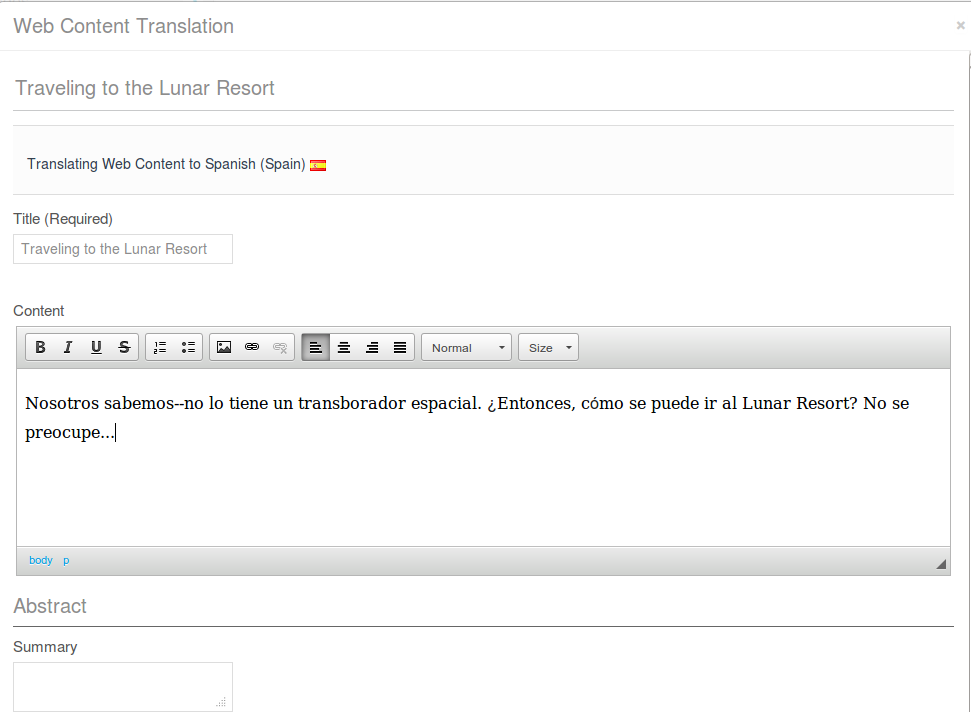 Figure 3.18: After typing your translated text, you can summarize the translation in the Abstract section.