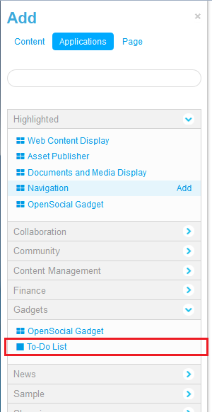 Figure 10.16: You can conveniently list your gadgets within the Gadgets category.