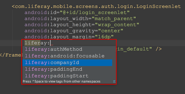 図2：アプリのレイアウトXMLファイルを介してスクリーンレットの属性を設定できます。