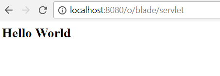 図1：ユーザーが http：// localhost：8080 / o / blade / servletにアクセスすると、サーブレットサンプルはメッセージ Hello World表示します。