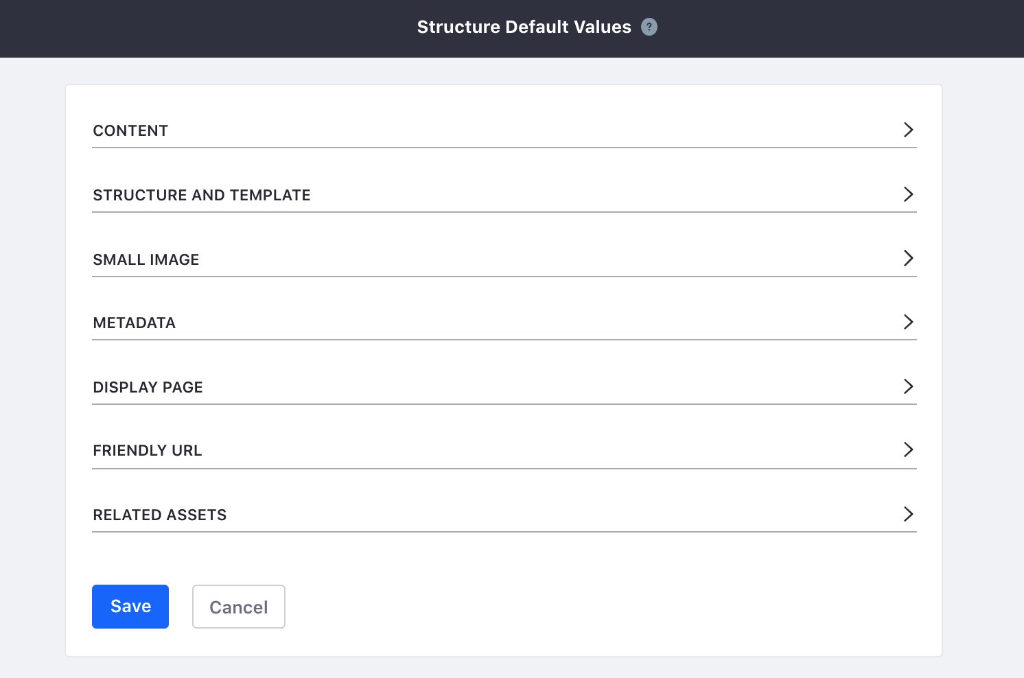Figure 2: You can define values for your structure fields and the standard asset metadata fields.