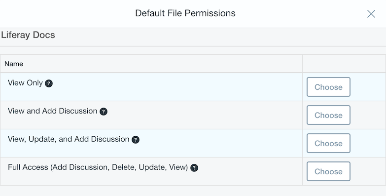 Figure 3: Click Choose to select the default file permissions for a Site in Sync.