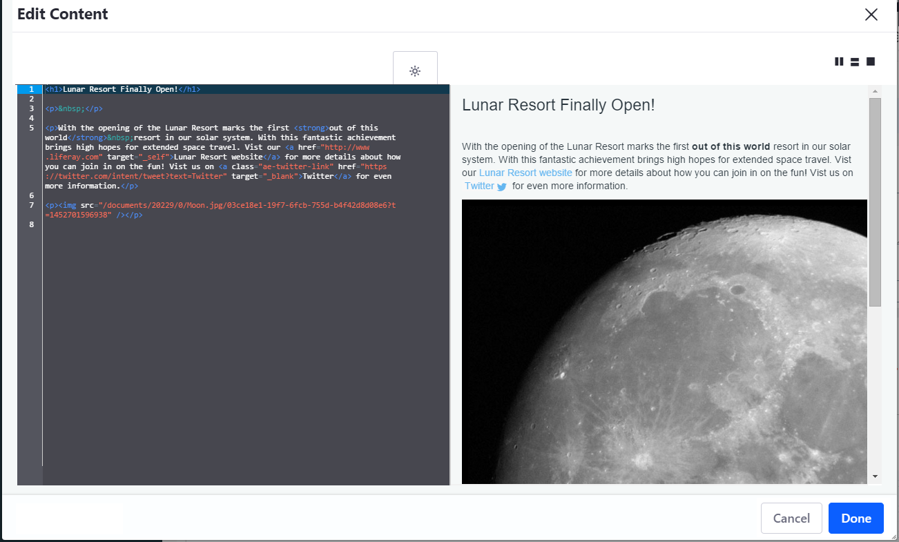 Figure 2: You can view how your HTML would render by using the preview pane.