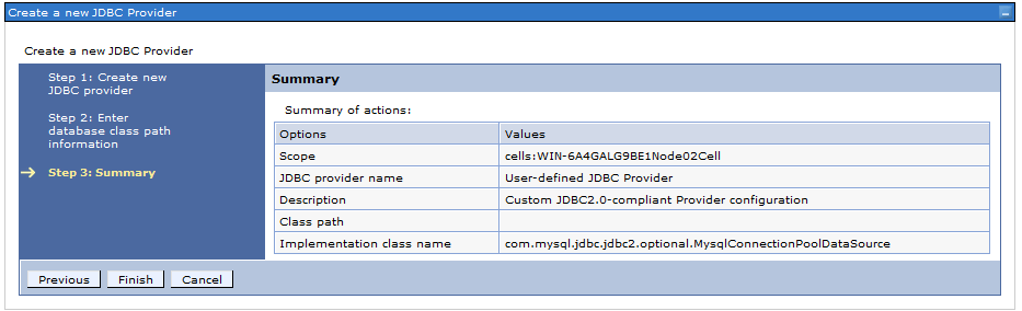 Figure 4: Completed JDBC provider configurations.