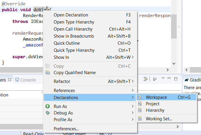 Figure 2: All declarations of the method are returned in the Search window.