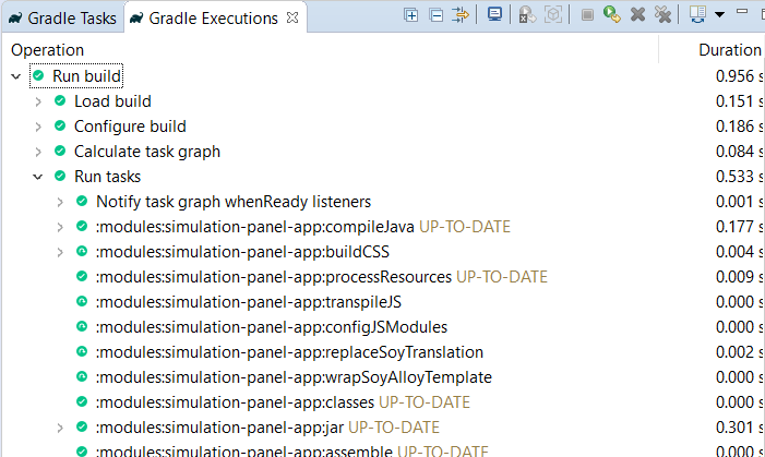 Figure 5: The Gradle Executions view helps you visualize the Gradle build process.
