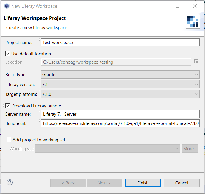 Figure 2: Dev Studio provides an easy-to-follow menu to create your Liferay Workspace.
