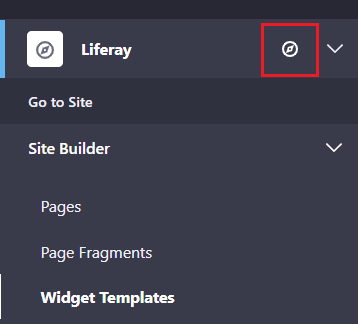 Figure 1: The Site Administration dropdown menu lets you choose the context in which your widget template resides.