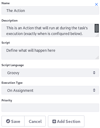 Figure 1: You can add an Action to a Task node.