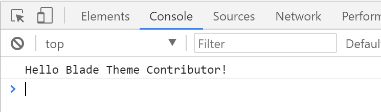 Figure 2: The message is printed to your browsers console window using JavaScript.