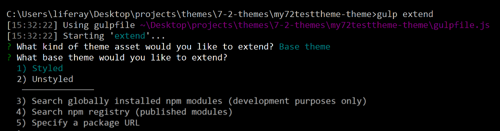 Figure 2: You can extend the styled or unstyled base theme, a globally installed theme, a theme published to the npm registry, or you can specify a package URL.