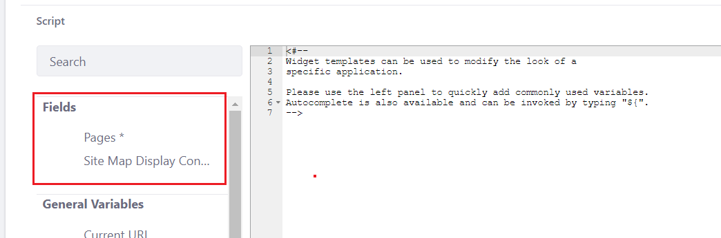 Figure 2: You can click a variable to add it to the template editor.