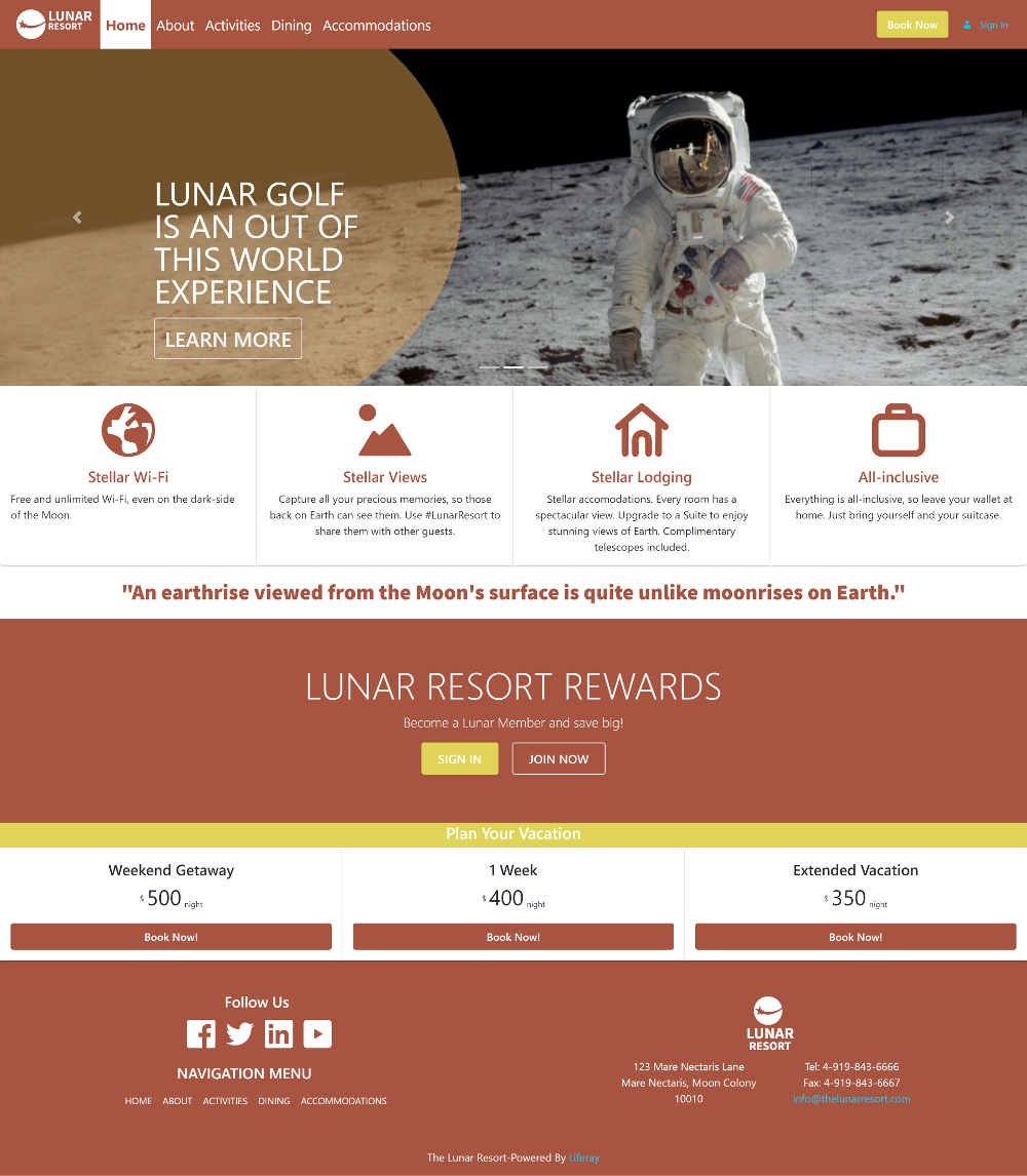Figure 2: The finished color scheme gives the Lunar Resort site a fiery glow.